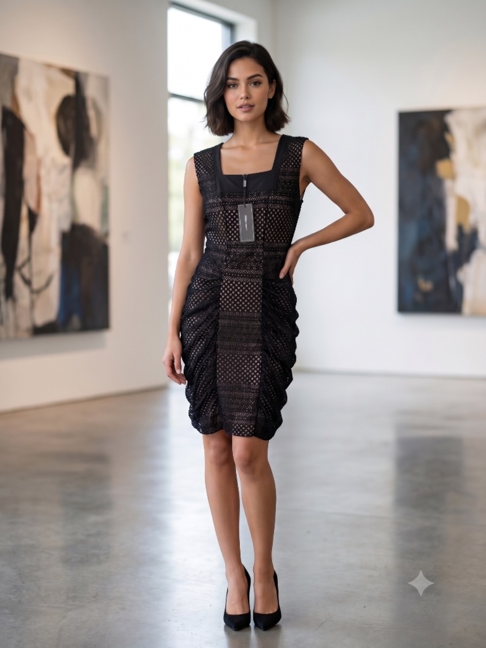 BCBGMAXAZRIA Black Lace Ruched Cocktail Dress -- NWT